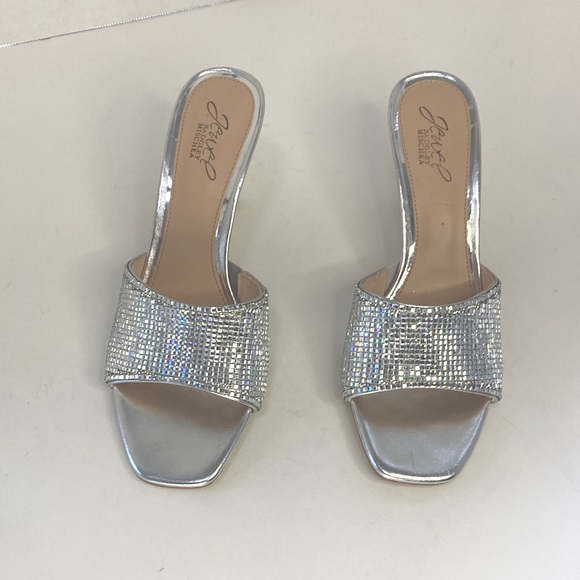 Sparkling sandals with a heel and square toe,  tapered heel make this a fun shoe - Picture 2 of 11
